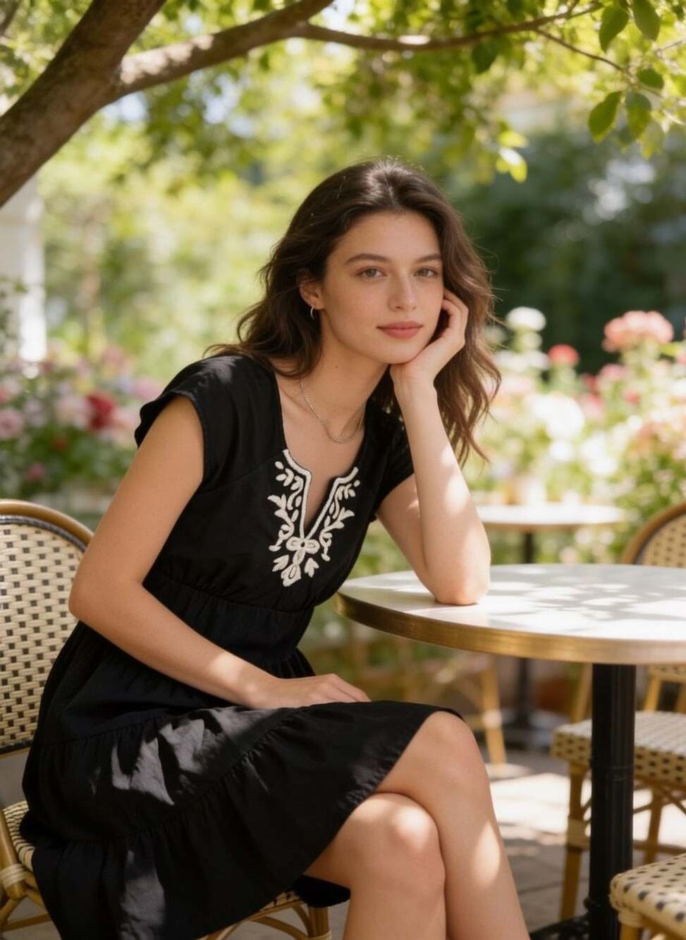 Ann Taylor Loft Black Embroidered Dress SP Cap Sleeve